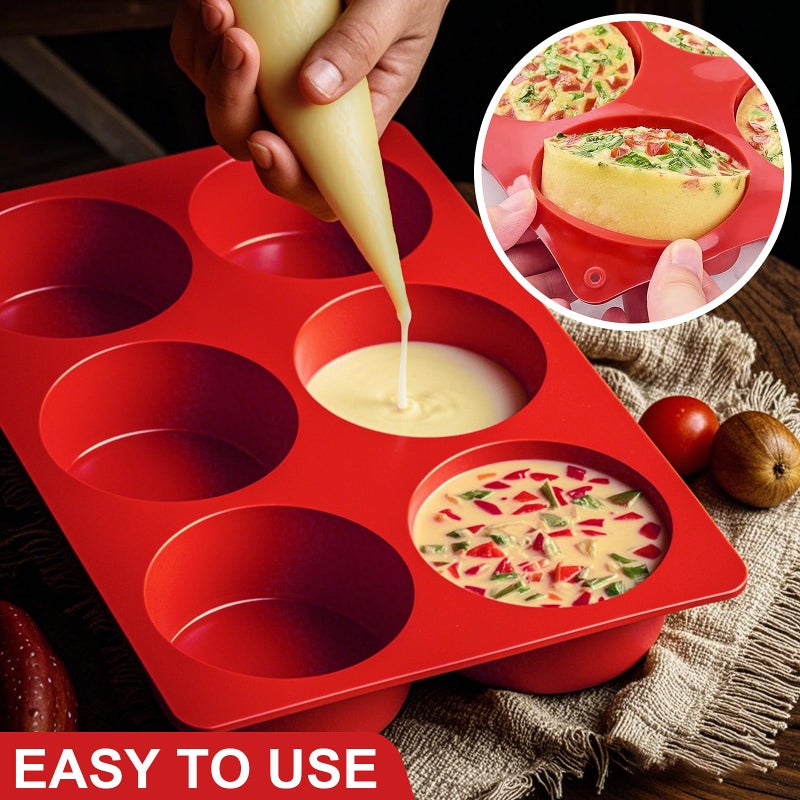 Dootafy Silicone Egg Bite Molds, 2 Pack Silicone Egg Molds Frittata Pan, Deep 3 Inch Dash Egg Cups Sous Vide Egg Mold Round Rolls Molds for Egg Breakfast Sandwiches Omelets Dinner Rolls Baking - Red - Image 3